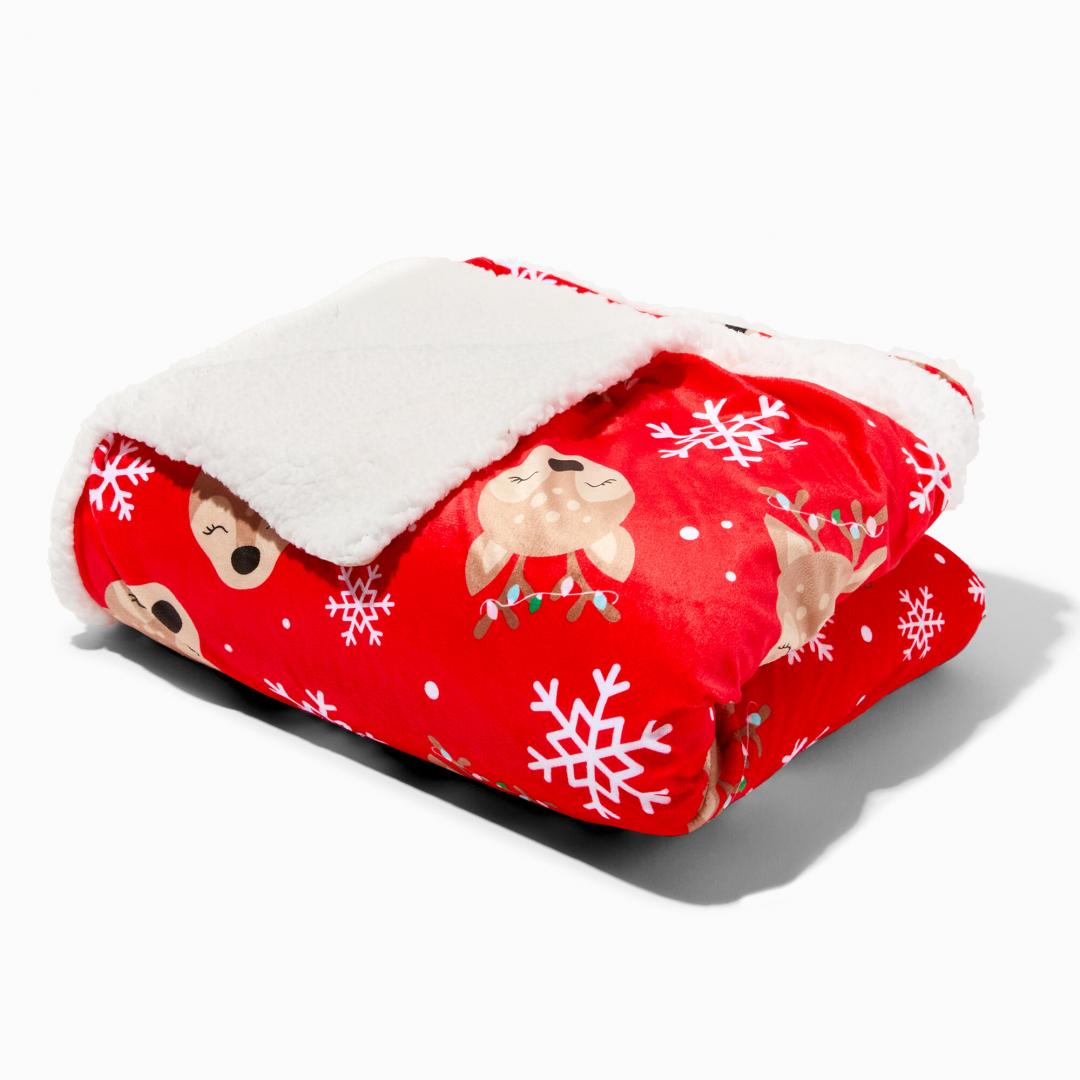 Claire's Christmas Reindeer Fleece-Lined Throw Blanket 10 990 Ft